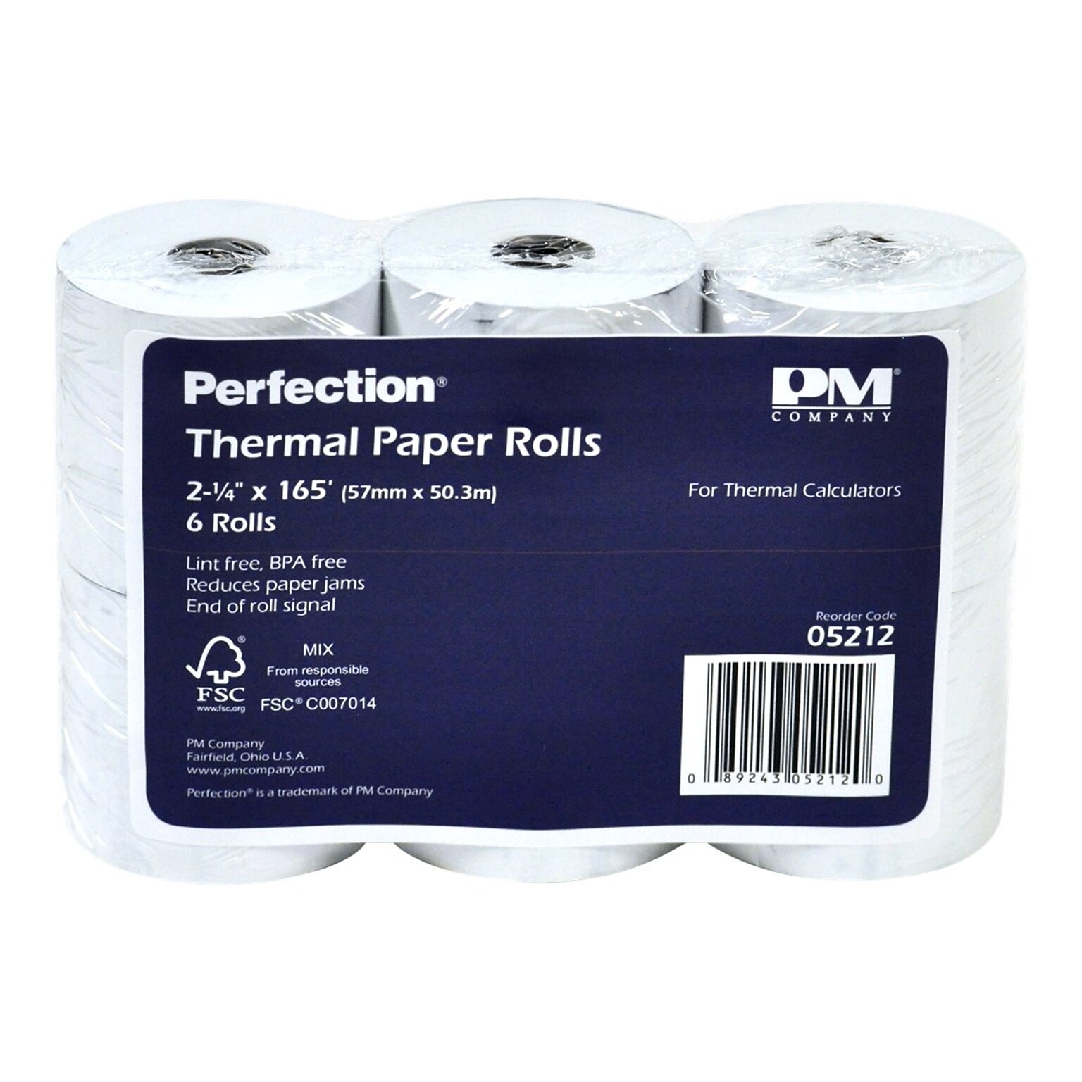 PM Company Thermal Cash Register/POS Rolls, 2 1/4 x 165, 6/Pack (05212)