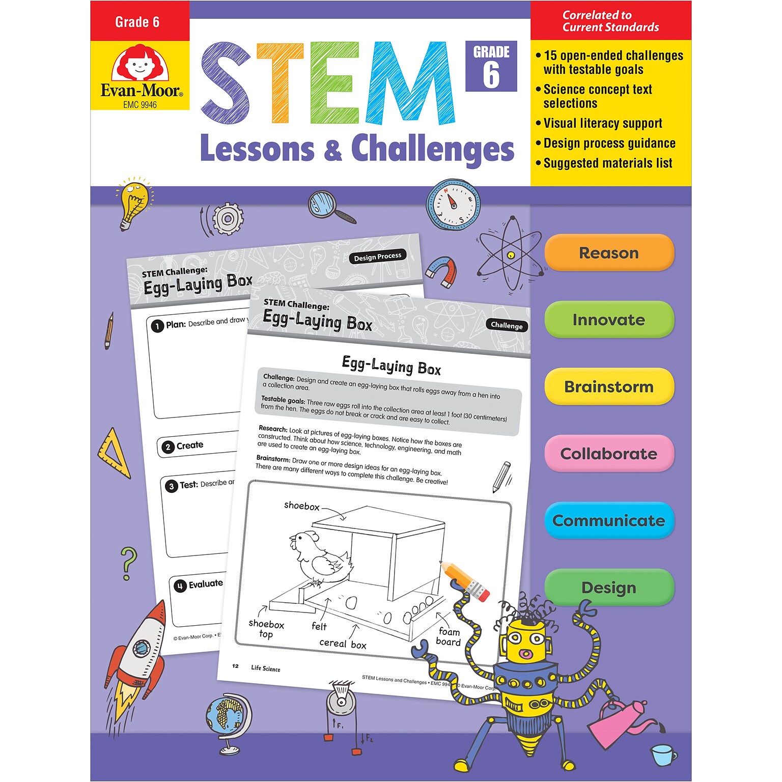 Evan-Moor STEM Lessons & Challenges, Grade 6, Pack of 2 (EMC9946BN)