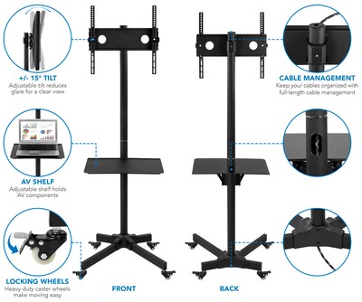 Mount-It! Metal Pedestal TV Stand, Screens up to 55", Black (MI-1876)