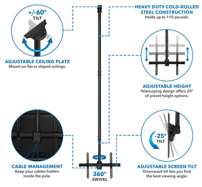 Mount-It! Extra Long Ceiling TV Mount Bracket for 32-70" Dispalys (MI-509XL)