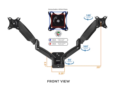 Mount-It! Dual Arm Monitor Wall Mount for 19" to 27" Displays, Black (MI-766)