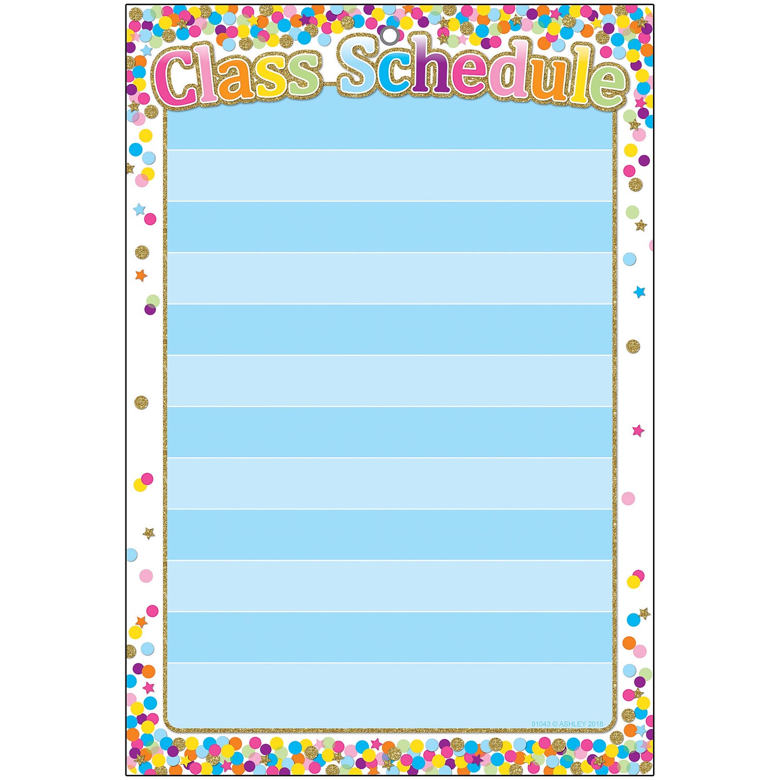 Ashley Productions Smart Poly™ Chart, 13 x 19, Confetti Class Schedule, w/Grommet, Pack of 10 (ASH91043BN)