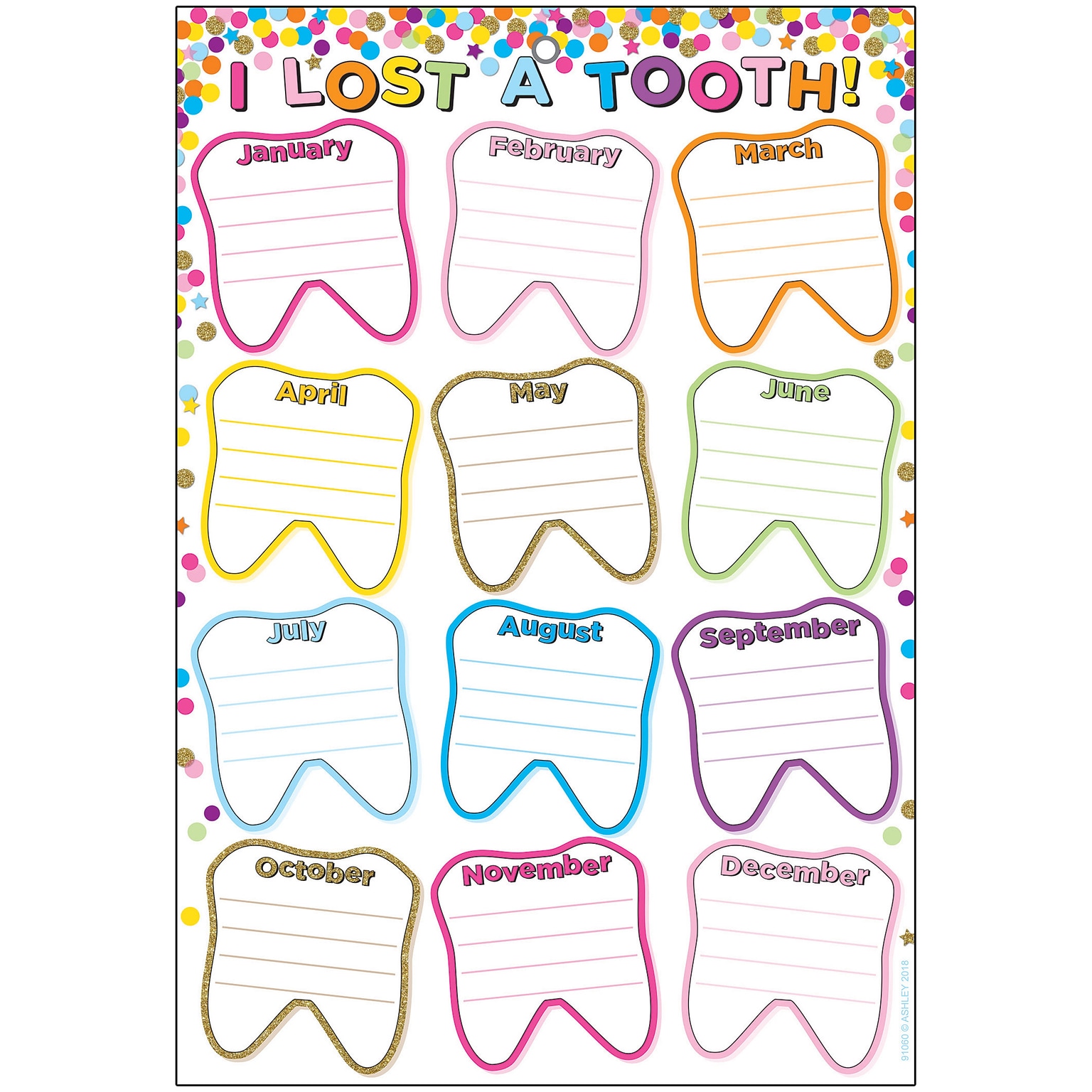 Ashley Productions Smart Poly™ Chart, 13 x 19, Confetti I Lost A Tooth, w/Grommet, Pack of 10 (ASH91060BN)