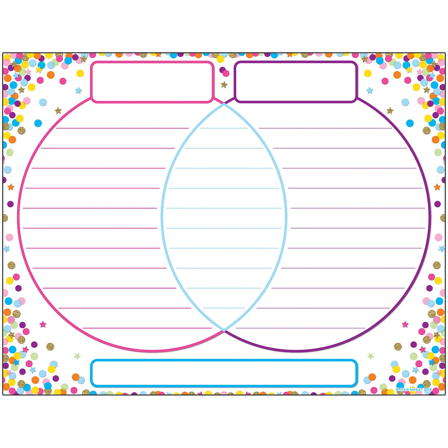 Ashley Productions Smart Poly™ Confetti Venn Diagram Chart, Dry-Erase Surface, 17 x 22, Pack of 10 (ASH92019BN)