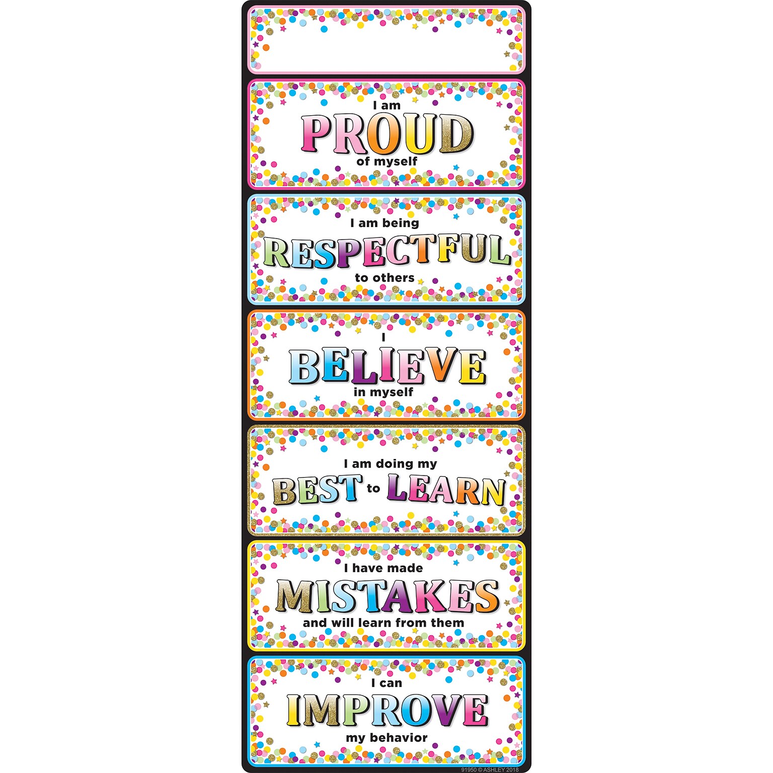 Ashley Productions Smart Poly™ Clip Chart w/Grommet, 9 x 24, Confetti Positive Behavior, Pack of 10 (ASH91950BN)