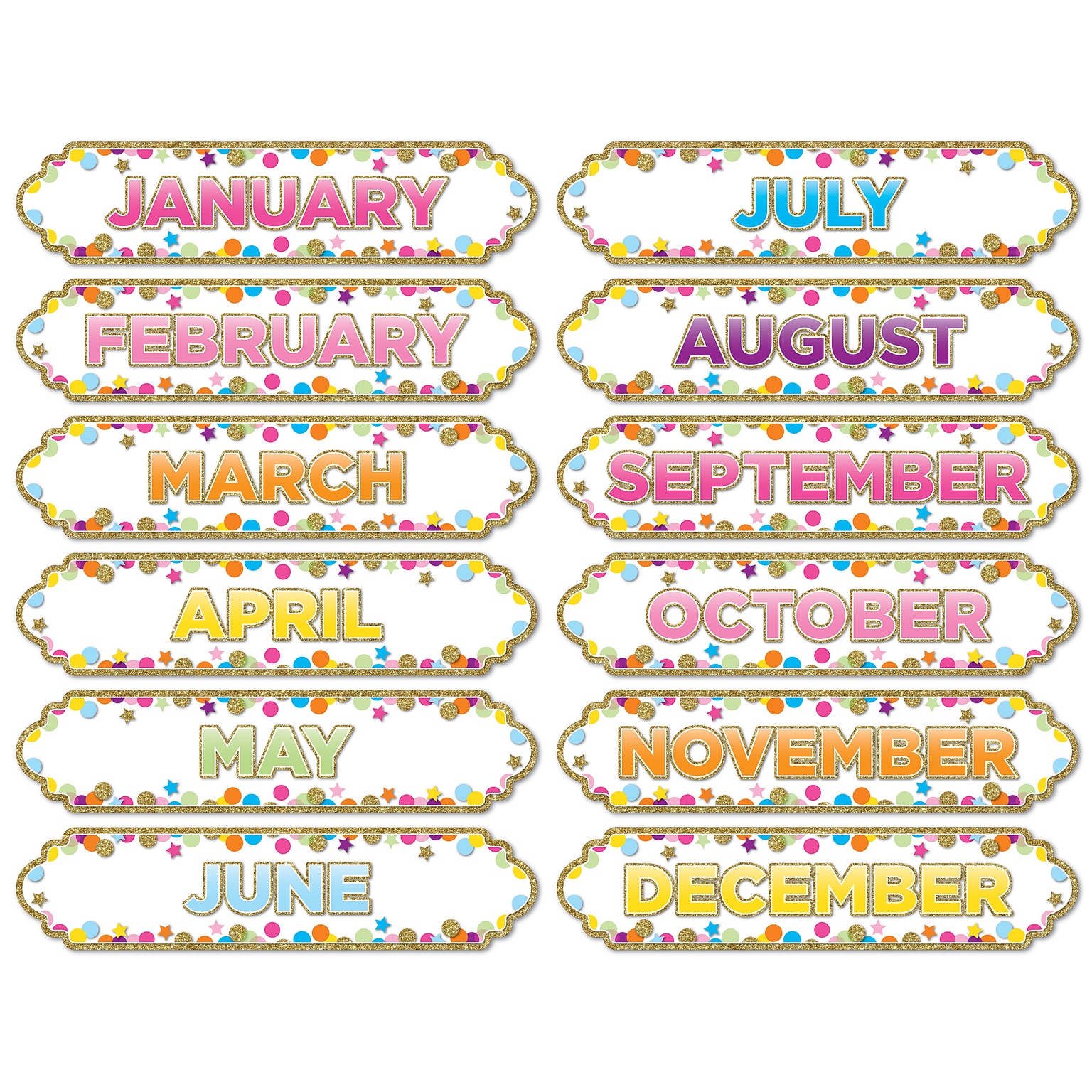 Ashley Productions Magnetic Die-Cut Timesavers & Labels, Confetti Months of the Year, 5 Packs, 12 Per Set (ASH19008BN)