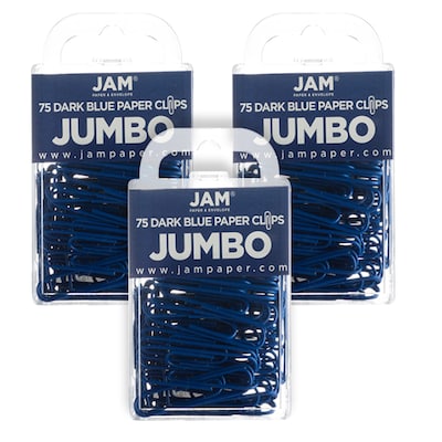 JAM Paper Jumbo Smooth Paper Clip, Dark Blue, 3 Packs of 75 (42186869B)