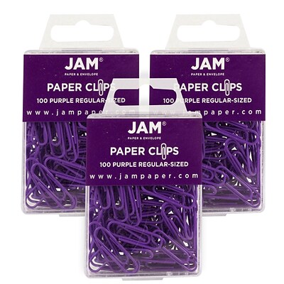 JAM Paper® Colored Standard Paper Clips, Small 1 Inch, Purple Paperclips, 3 Packs of 100 (2183753B)