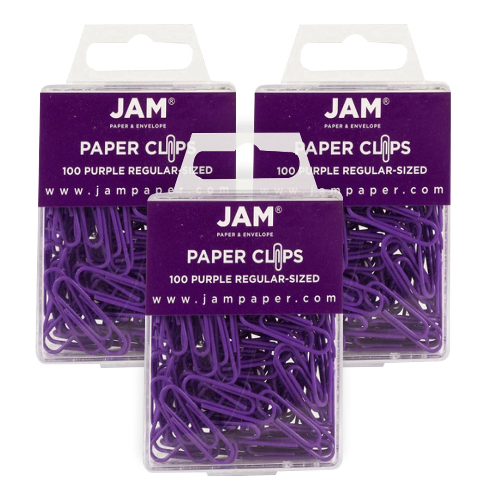 JAM Paper Small Paper Clips, Purple, 3 Packs of 100 (2183753B)