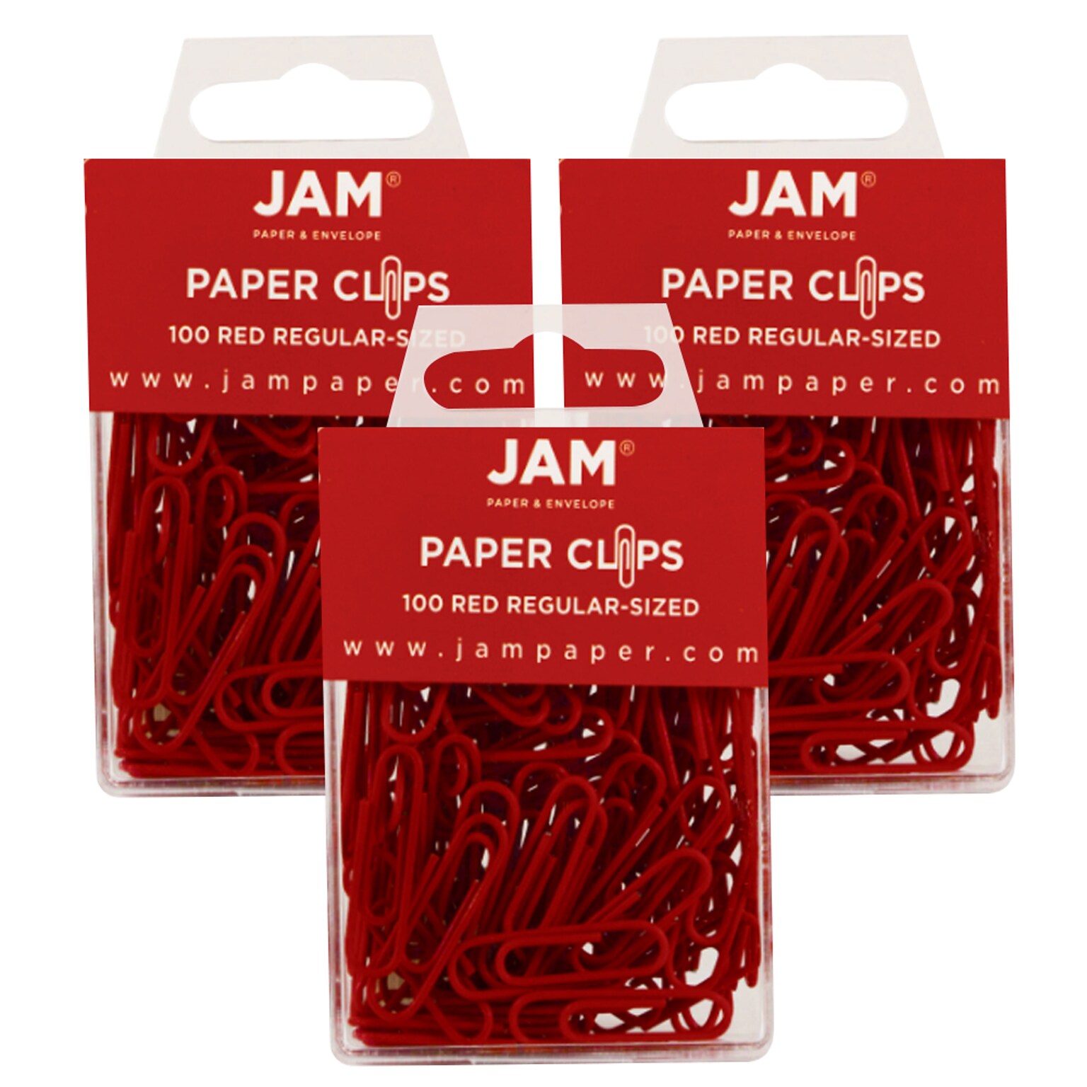 JAM Paper Small Paper Clips, Red, 3 Packs of 100 (2185200B)