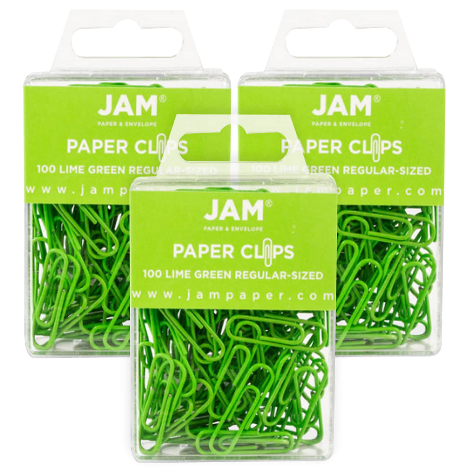 JAM Paper Small  Paper Clips, Lime Green, 3 Packs of 100 (21830624B)