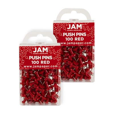 JAM Paper Pushpins, Red, 2 Packs of 100 (2242955A)