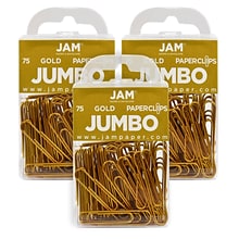 JAM Paper Jumbo Paper Clip, Gold, 3 Pack of 75 (21832060B)
