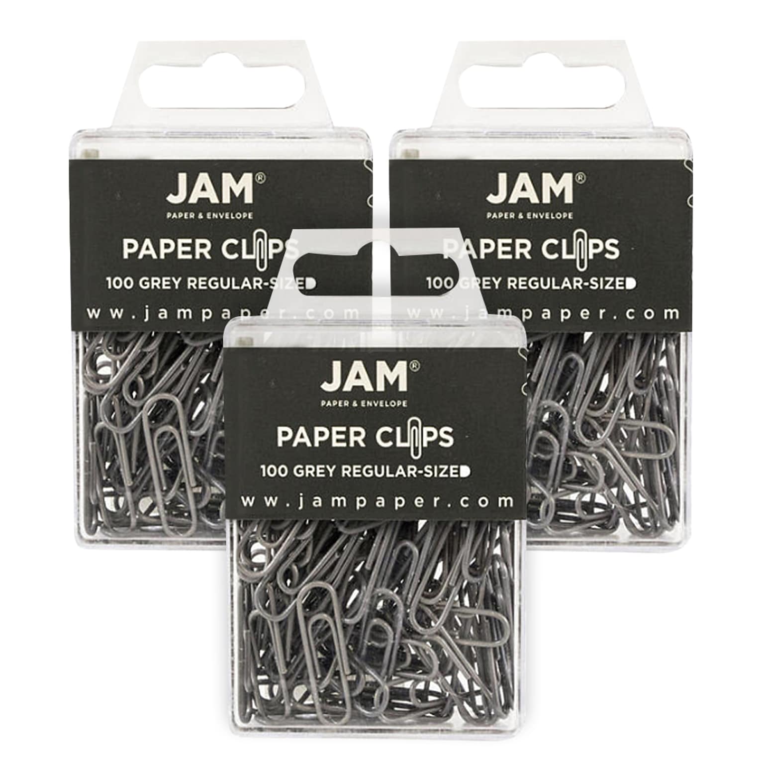 JAM Paper Small Paper Clips, Grey, 3 Packs of 100 (21830626B)
