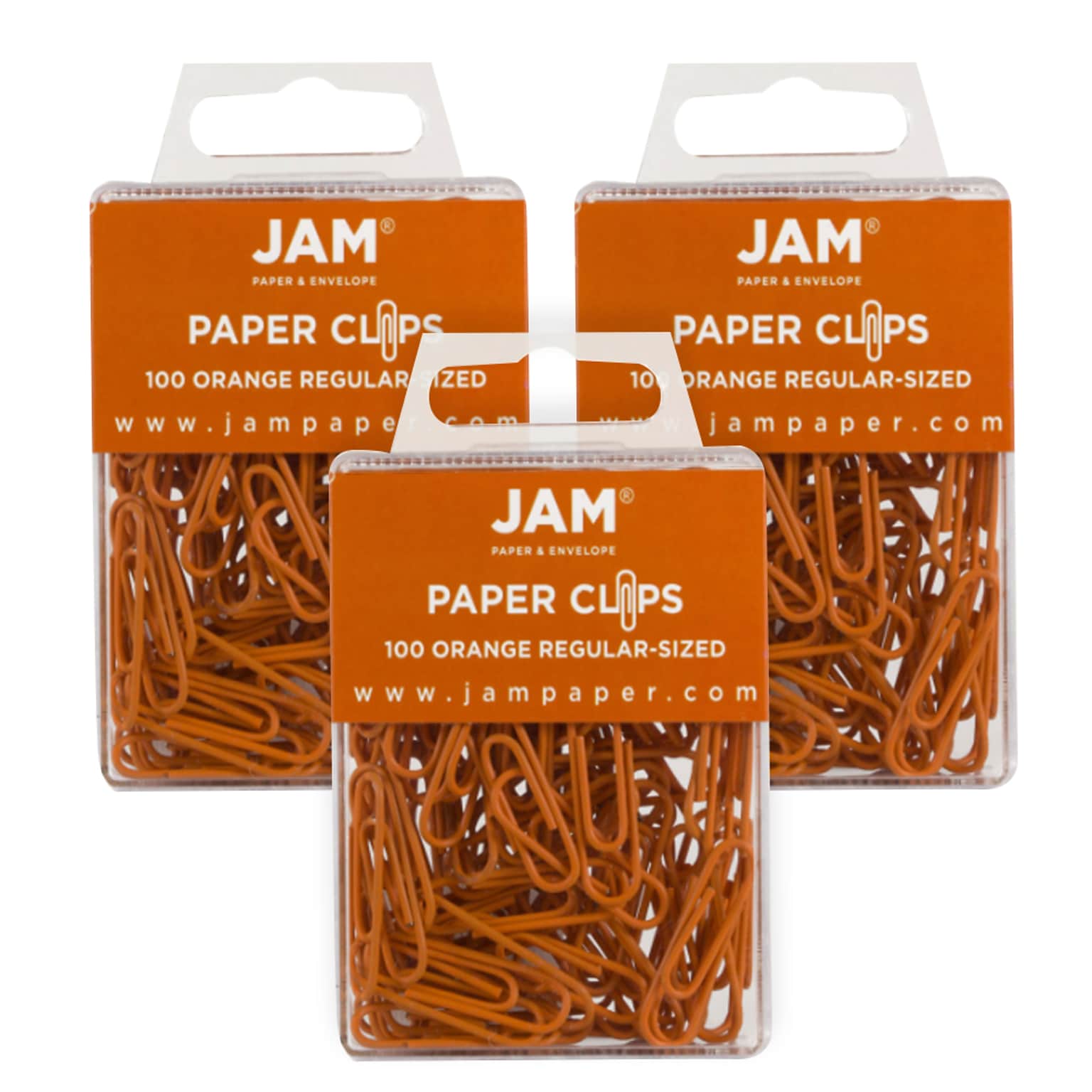JAM Paper® Colored Standard Paper Clips, Small 1 Inch, Orange Paperclips, 3 Packs of 100 (42186870B)