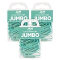 JAM Paper Jumbo Paper Clips, Teal, 3 Packs of 75 (21832065B)