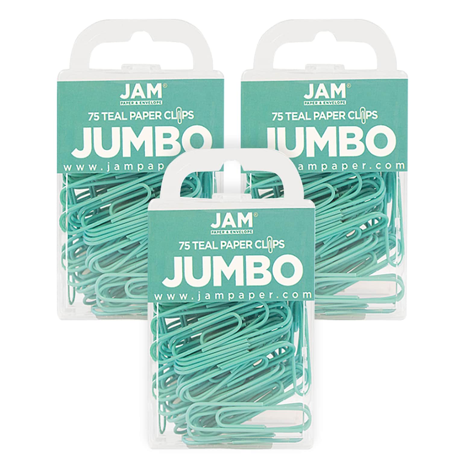 JAM Paper Jumbo Paper Clips, Teal, 3 Packs of 75 (21832065B)