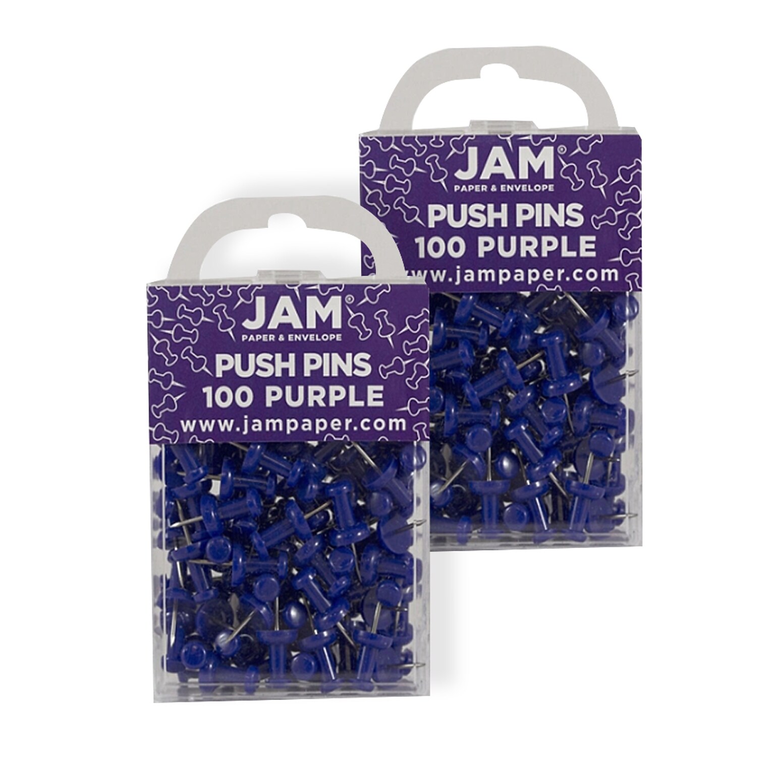 JAM Paper Push Pins, Purple, 2 Packs of 100 (222419053A)