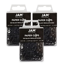 JAM Paper Small Paper Clips, Black, 3 Packs of 100 (2183750B)