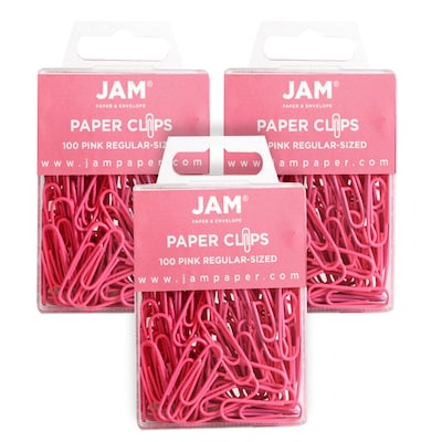 JAM Paper Small Paper Clips, Pink, 3 Packs of 100 (42186872B)