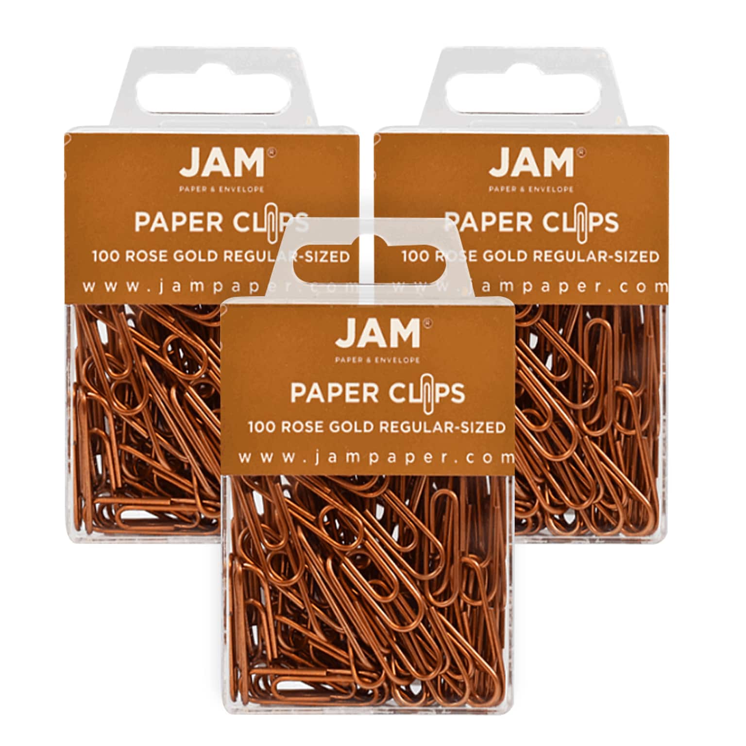 JAM Paper Small Paper Clips, Rose Gold, 3 Packs of 100 (21832057B)