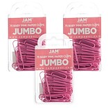 JAM Paper Jumbo Smooth Paper Clip, Pink, 3/Pack (42186873B)
