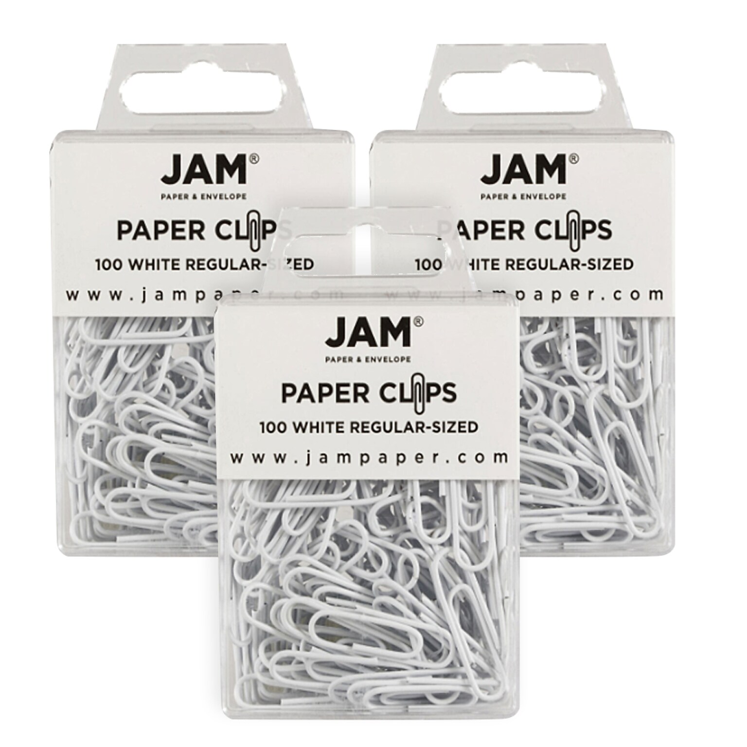 JAM Paper Small Paper Clips, White,3 Packs of 100 (2183755B)