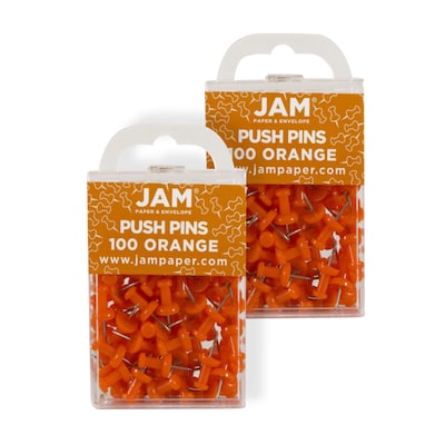 JAM Paper Pushpins, Orange, 2 Packs of 100 (222419052A)