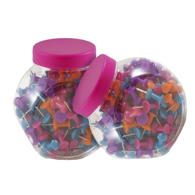 JAM Paper Push Pins, Assorted Colors, 150/Jar, 2 Jars/Pack (22433543a)