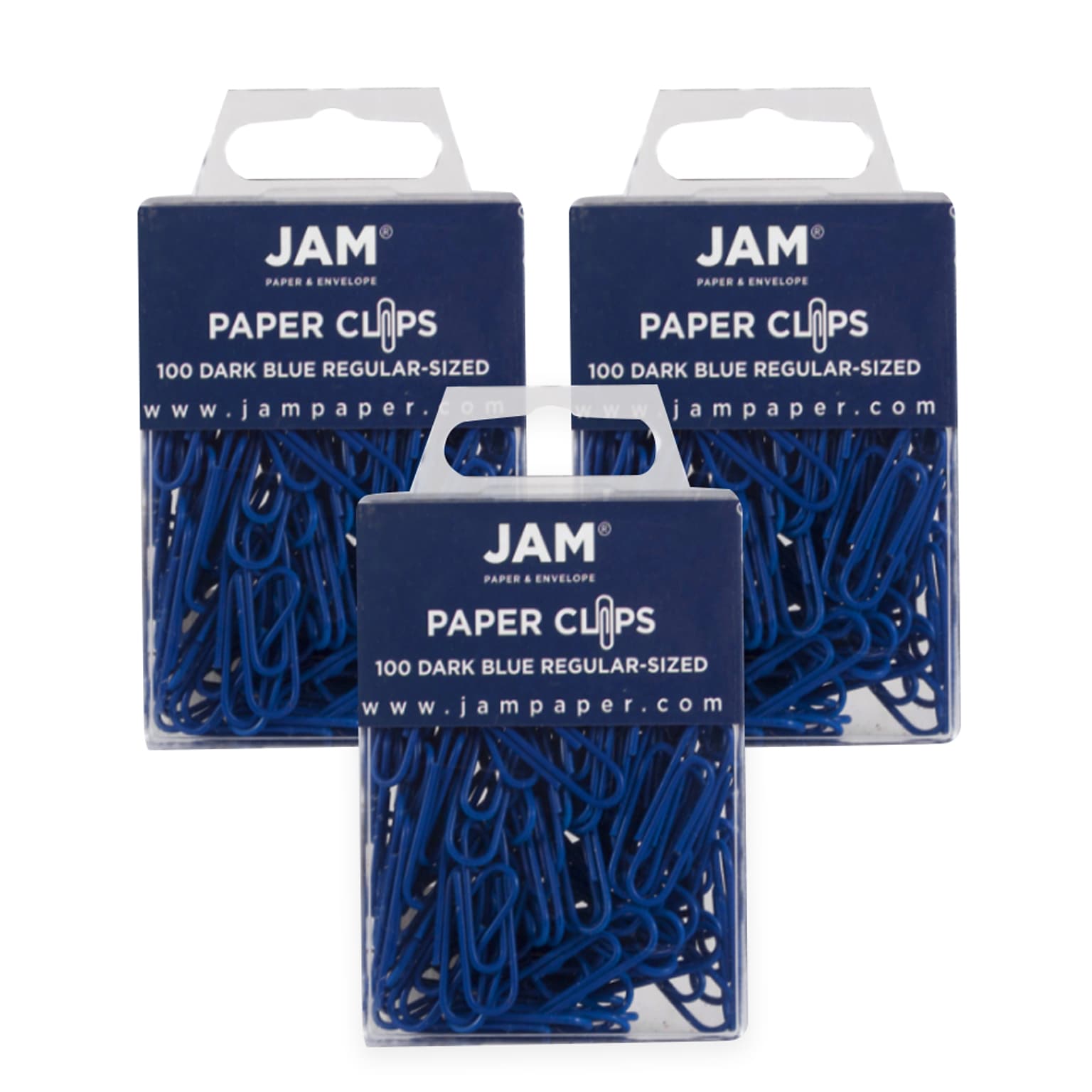 JAM Paper Small Paper Clips, Dark Blue, 3 Packs of 100 (42186868B)