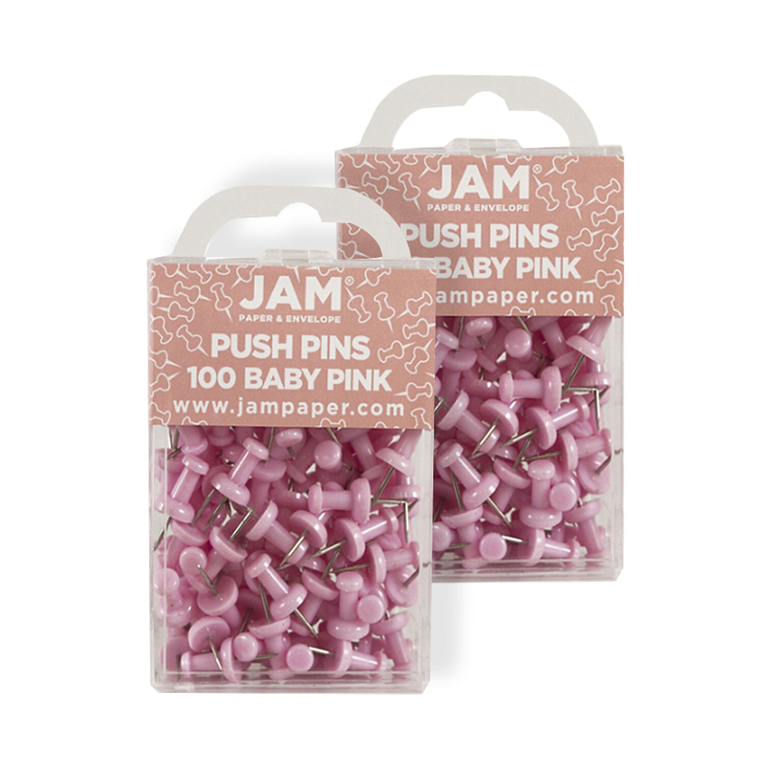 JAM Paper Push Pins, Baby Pink, 2 Packs of 100 (222419048A)