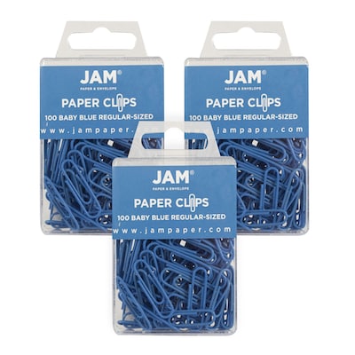JAM Paper Small Paper Clips, Baby Blue, 3 Packs of 100 (221819033B)
