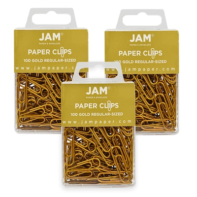 JAM Paper Small Paper Clips, Gold, 3 Packs of 100 (21832058B)