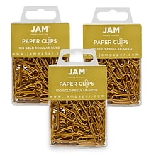 JAM Paper Small Paper Clips, Gold, 3 Packs of 100 (21832058B)