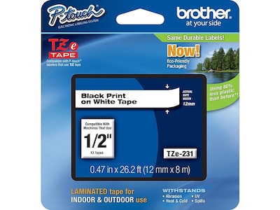 Brother TZE-231CT Label Maker Tapes, 0.47, Black on White, 32/Carton