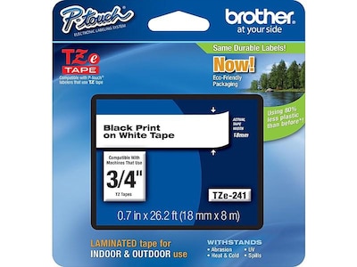 Brother TZE241CT Label Maker Tapes, 0.7, Black on White, 6/Carton