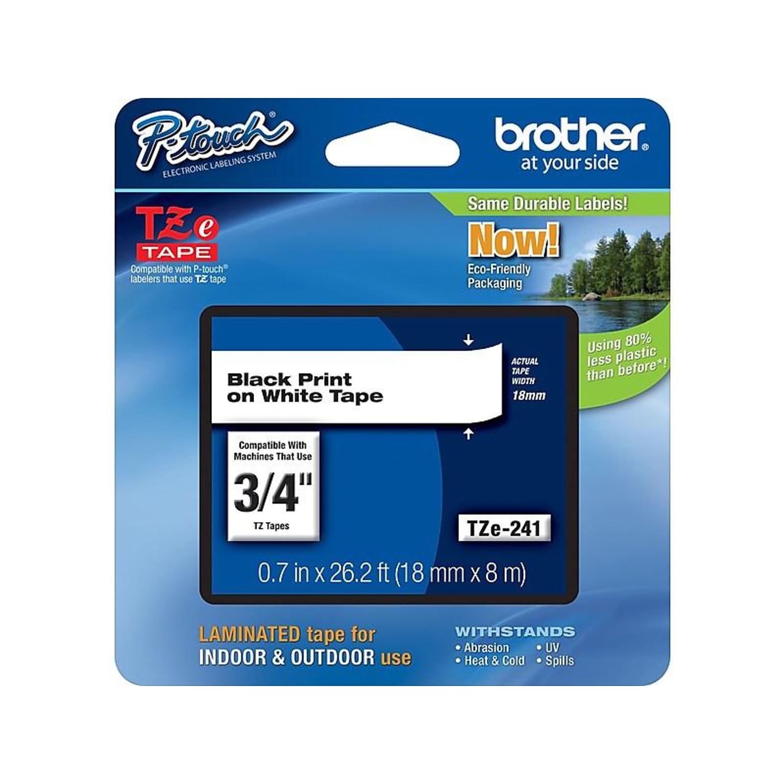 Brother TZE241CT Label Maker Tapes, 0.7, Black on White, 6/Carton