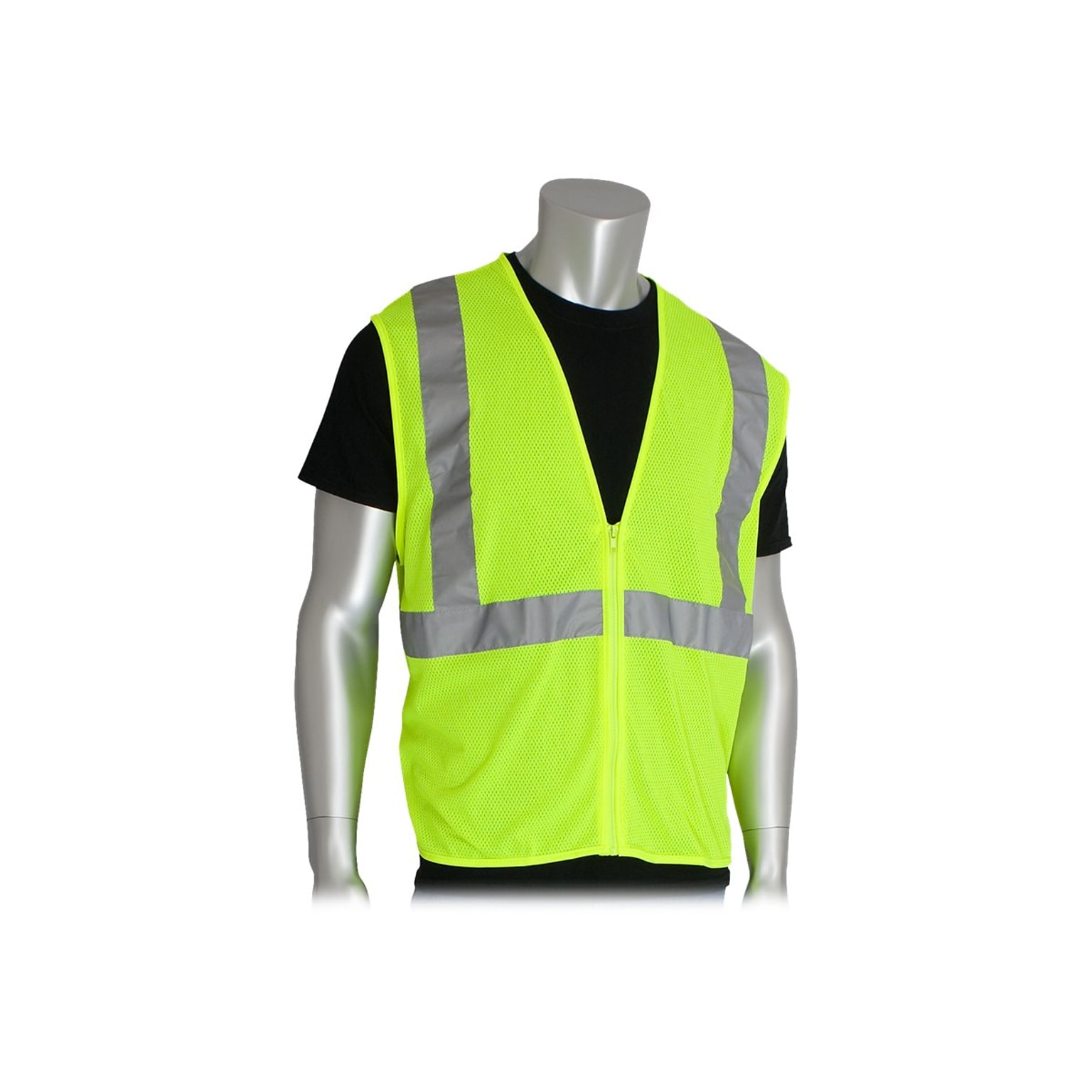 Protective Industrial Products Zipper Safety Vest, ANSI Class R2, Large, Hi-Vis Lime Yellow (302-MVGZ-LY/L)