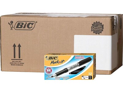 BIC Mark-It Permanent Markers, Fine Tip, Black, 12 Markers/Pack, 18 Packs/Carton (GPM11BLK)