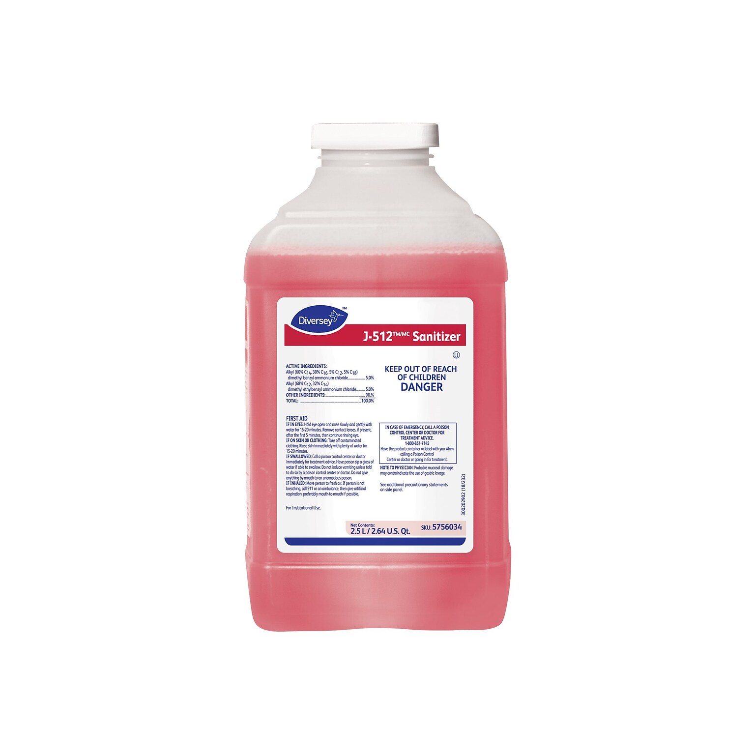 J-512 D4 Disinfectant for Diversey J-Fill, Quaternary, 2.5 L., 2/Carton (5756034)