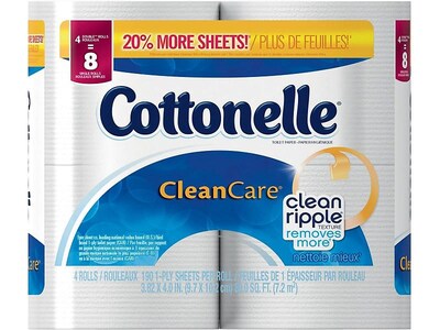 Cottonelle CleanCare 1-Ply Standard Toilet Paper, White, 190 Sheets/Roll, 48 Rolls/Case (45247/38557)