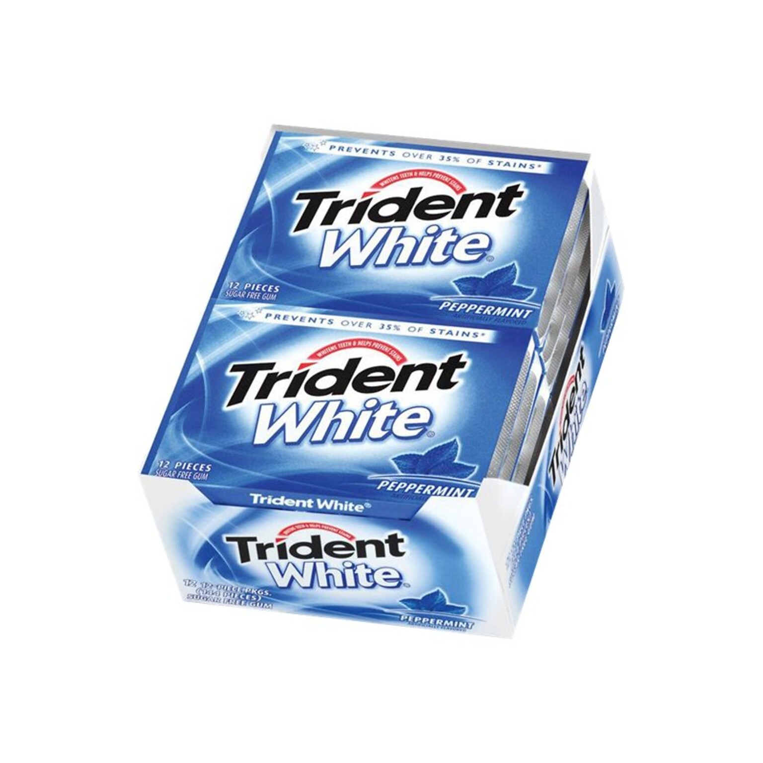 Trident White Sugar Free Peppermint Gum, 12 Pieces/Pack, 9/Packs (VAM05124)