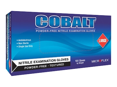 Microflex Cobalt N19 Powder Free Blue Nitrile Gloves, Medium, 100/Box (N192)