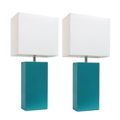 Elegant Designs Incandescent Leather Table Lamp Set, Teal (LC2000-TEL-2PK)