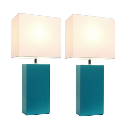 Elegant Designs Incandescent Leather Table Lamp Set, Teal (LC2000-TEL-2PK)