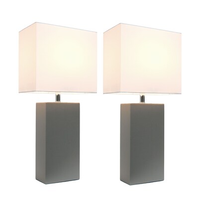 Elegant Designs Incandescent Leather Table Lamp Set, Gray (LC2000-GRY-2PK)