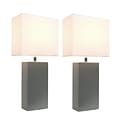 Elegant Designs Incandescent Leather Table Lamp Set, Gray (LC2000-GRY-2PK)