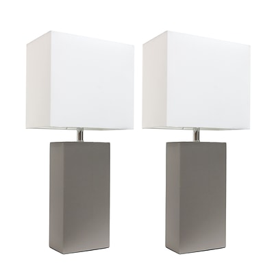 Elegant Designs Incandescent Leather Table Lamp Set, Gray (LC2000-GRY-2PK)