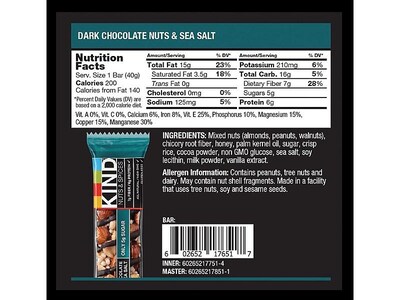 KIND® Bar, Dark Chocolate Nuts & Sea Salt, 1.4 Oz., 12/Box (PHW25795)