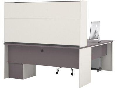 Bestar Connexion 71"W L-Shaped Desk with Hutch and Pedestal, Slate/Sandstone (93859-59)